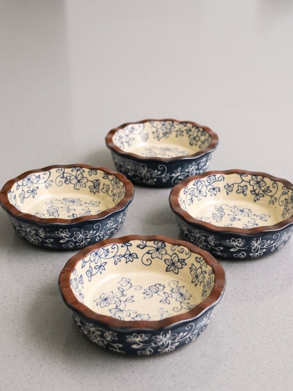 Temp-Tations Floral Lace 5” Bowls Set of 4 Scalloped Presentable Ovenware